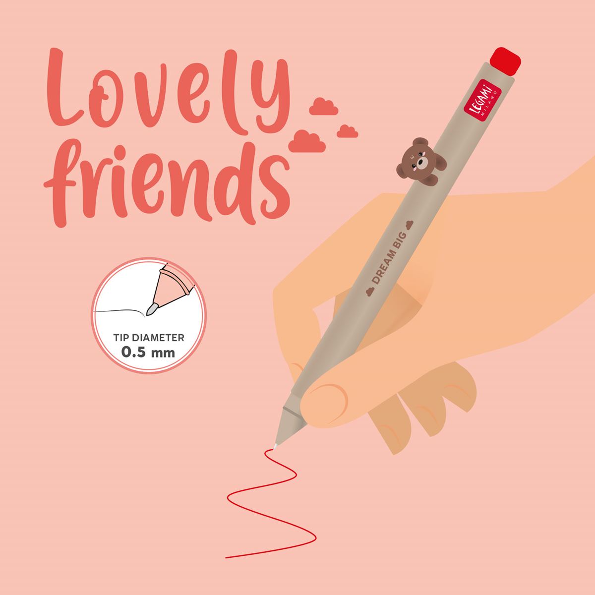 Legami Lovely Friends Red Gel Pen - Teddy Bear