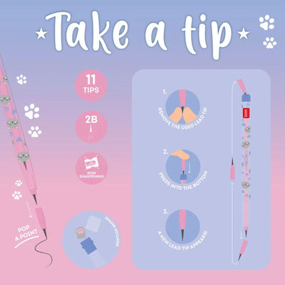 Legami Stackable Pencil with Eraser - Take a Tip - Kitty