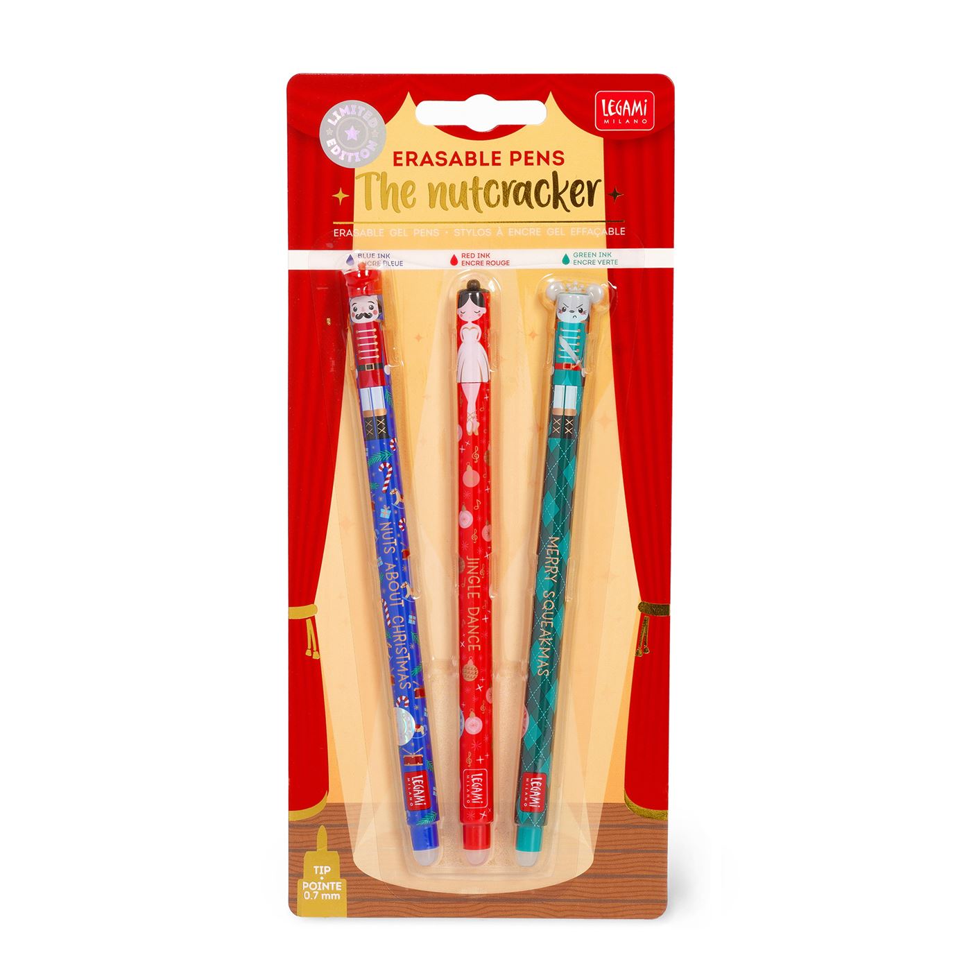 Legami Set of 3 Erasable Christmas Gel Pens - The Nutcracker - Limited Edition 2025