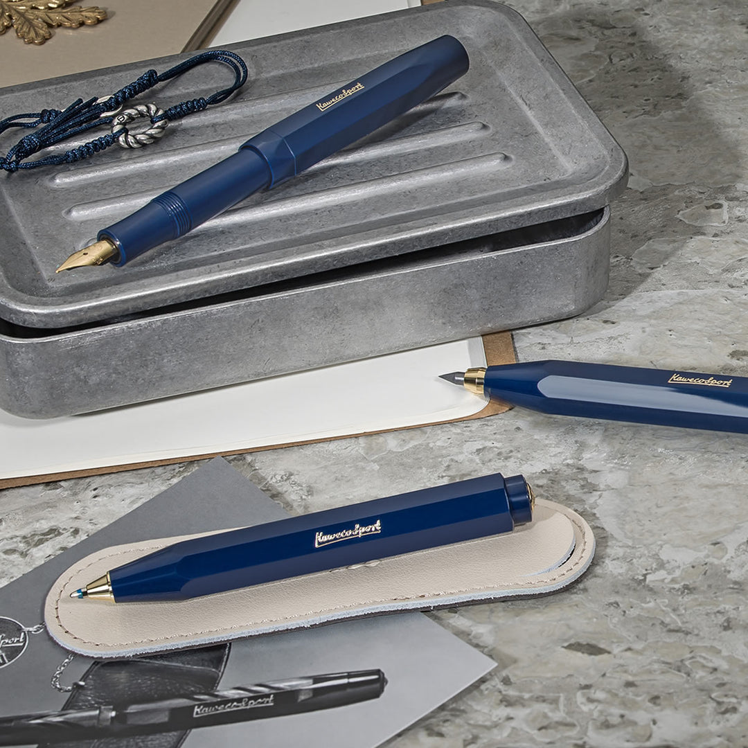 Kaweco Sport Classic Fountain Pen Navy Blue - Fine Nib German Made With Gold Clip