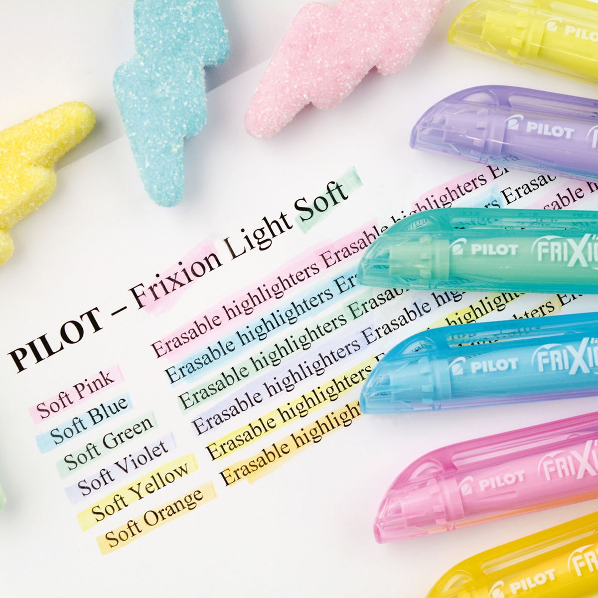 Pilot FriXion Light Soft Erasable Pastel Highlighters - Pack of 6