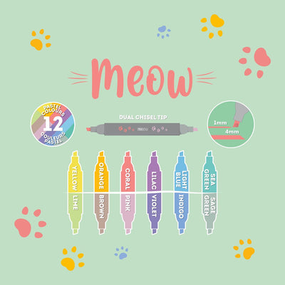 Legami Meow Pastel Highlighters - Set of 6