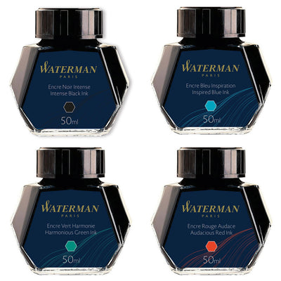 Waterman Bottled Ink For Fountain Pens - Black, Turquoise, Red & Green