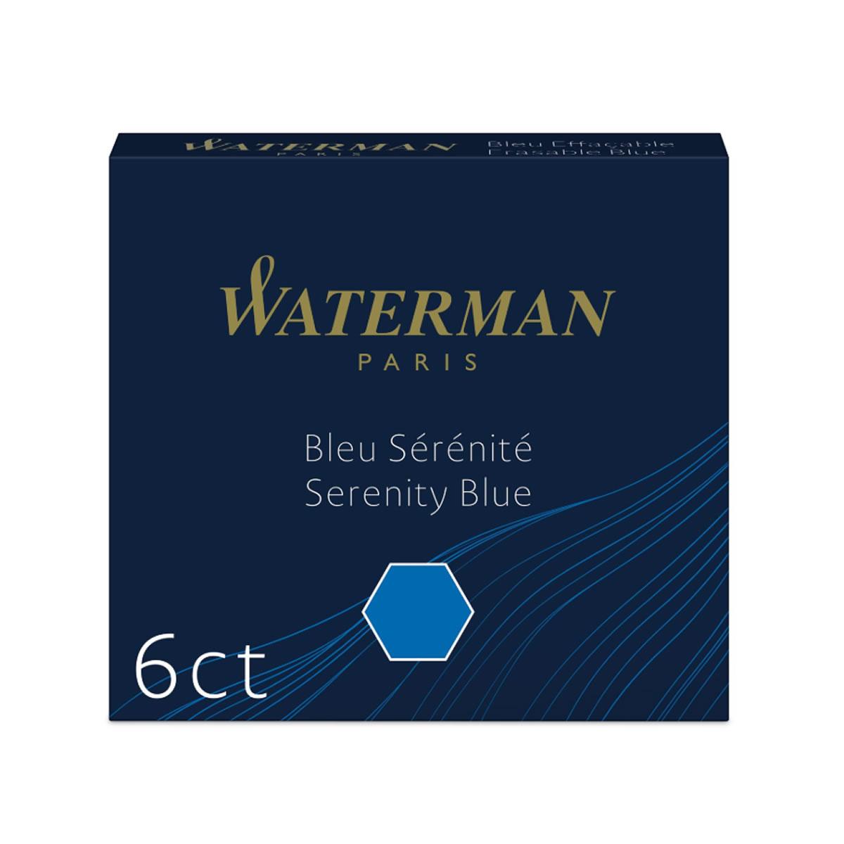 Pack of 6 Short International Waterman Fountain Pen Cartridges - Florida Blue
