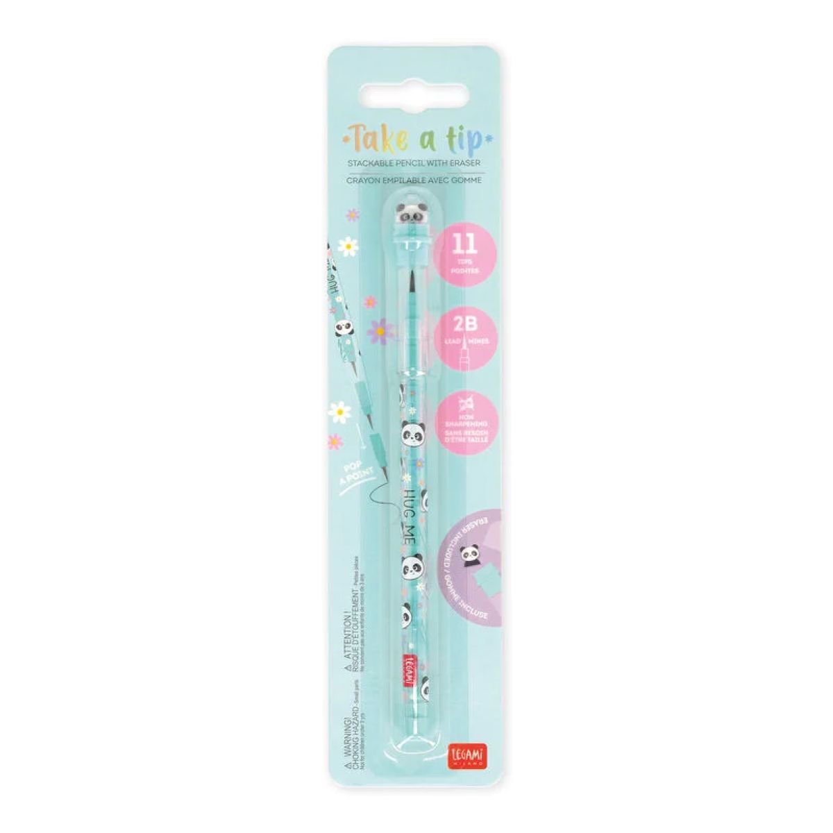 Legami Stackable Pencil with Eraser - Take a Tip - Panda