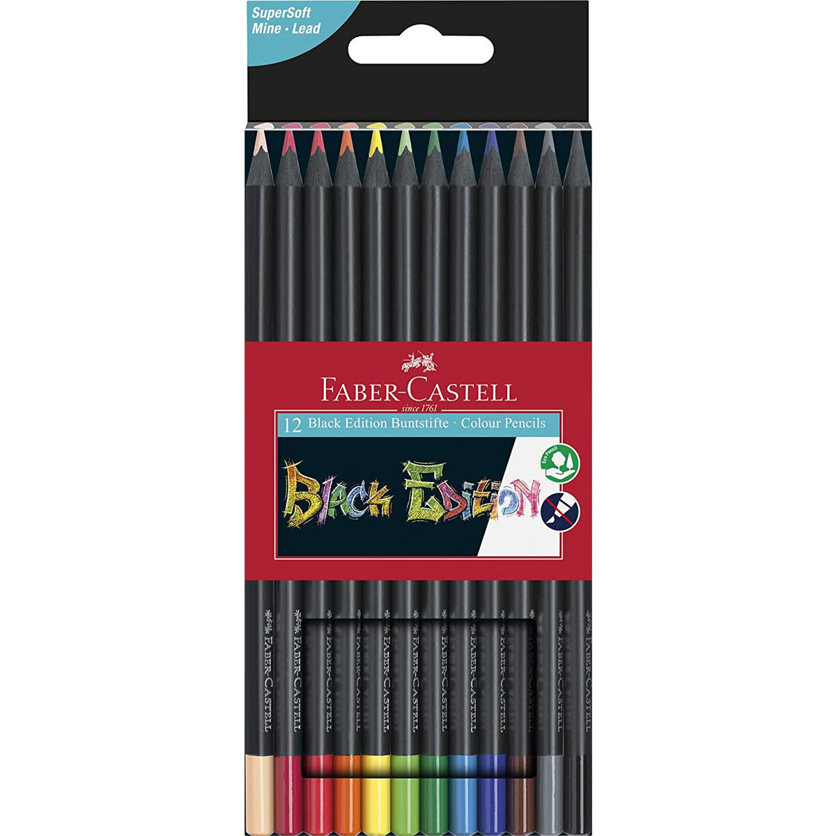 Faber-Castell Black Edition Colouring Pencils - Pack of 12