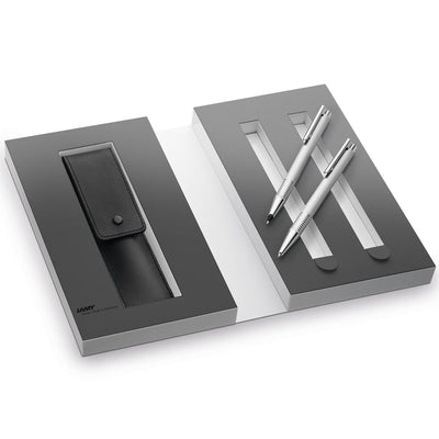 Lamy Logo Brushed Steel Ballpoint Pen and Mechanical Pencil Gift Set