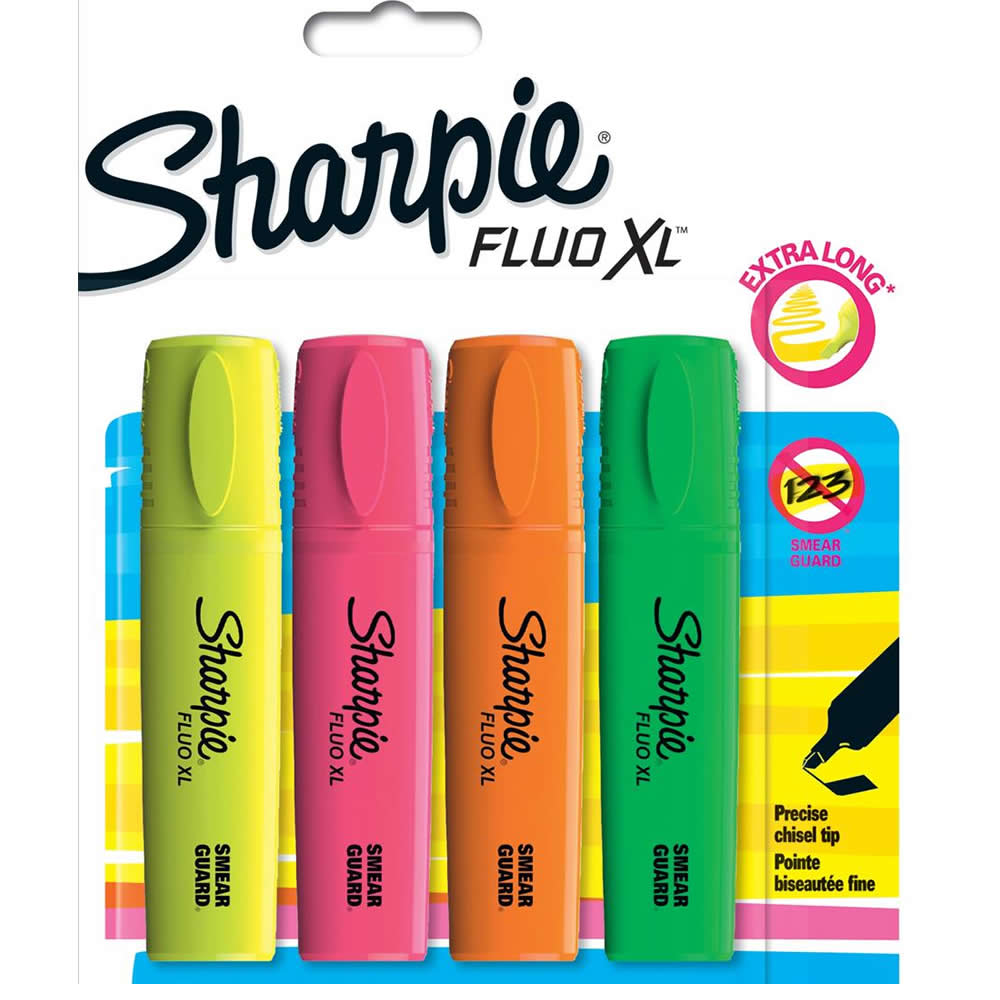 Sharpie Fluo XL Highlighter Pens Assorted x 4