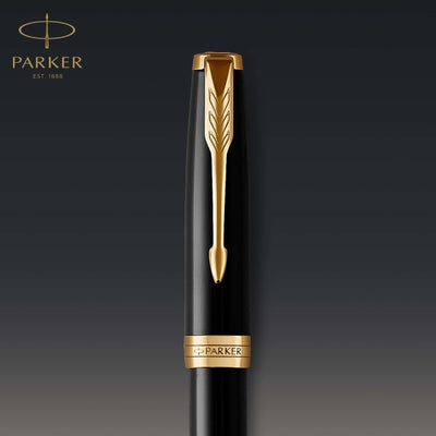 Parker Sonnet Laque Black Gold Trim Ballpoint & Rollerball Pen Set