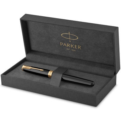 Parker Sonnet Laque Black Gold Trim Fountain & Rollerball Pen Set