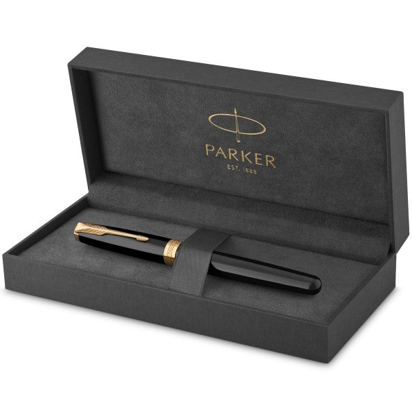 Parker Sonnet Laque Black Gold Trim Ballpoint & Rollerball Pen Set