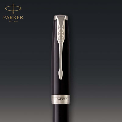 Parker Sonnet Black Lacquer and Chrome Trim Fountain & Rollerball Pen Set