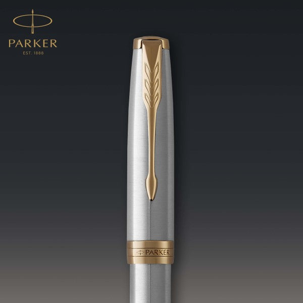 Parker Sonnet Stainless Steel and Gold Trim Fountain Pen - Fine Nib
