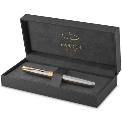 Parker Sonnet Stainless Steel Gold Trim Rollerball Pen