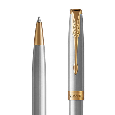 Parker Sonnet Stainless Steel Gold Trim Fountain & Ballpoint Pen Set