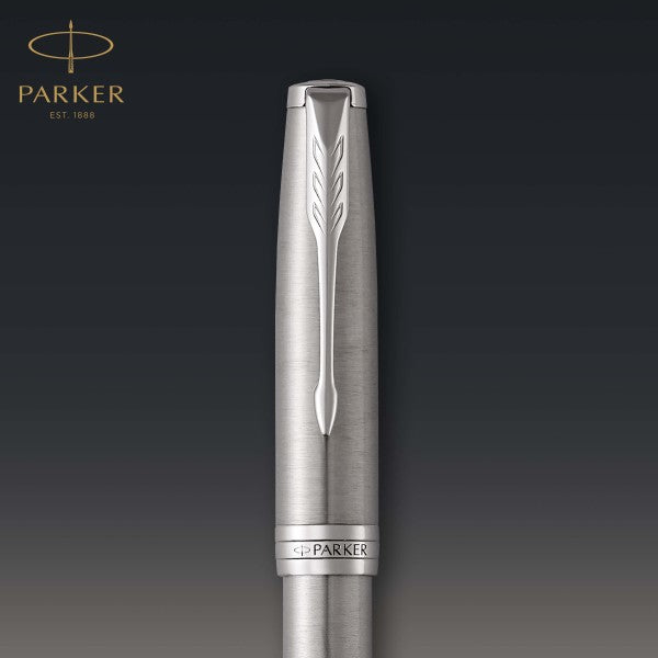 Parker Sonnet Stainless Steel Chrome Trim Fountain & Rollerball Pen Set