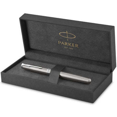 Parker Sonnet Stainless Steel Chrome Trim Ballpoint & Rollerball Pen Set