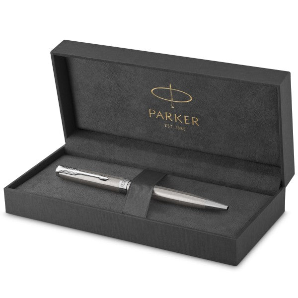 Parker Sonnet Stainless Steel Chrome Trim Ballpoint & Rollerball Pen Set