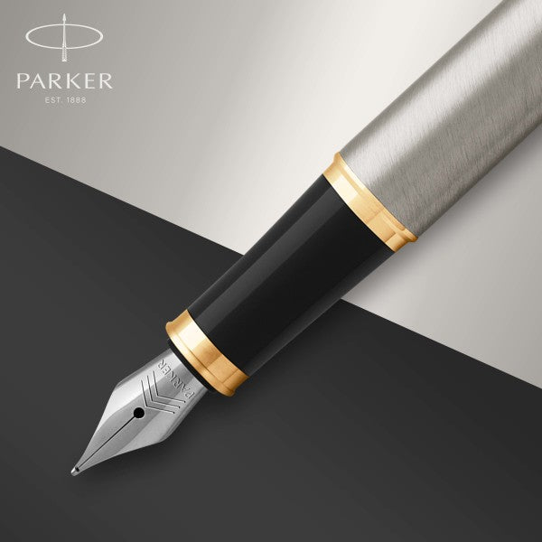 Parker IM Brushed Metal Gold Trim Ballpoint & Fountain Pen Set