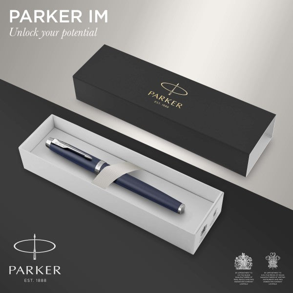Parker IM Matte Blue Chrome Trim Rollerball Pen