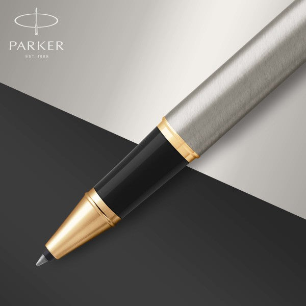 Parker IM Brushed Metal Gold Trim Rollerball & Fountain Pen Set