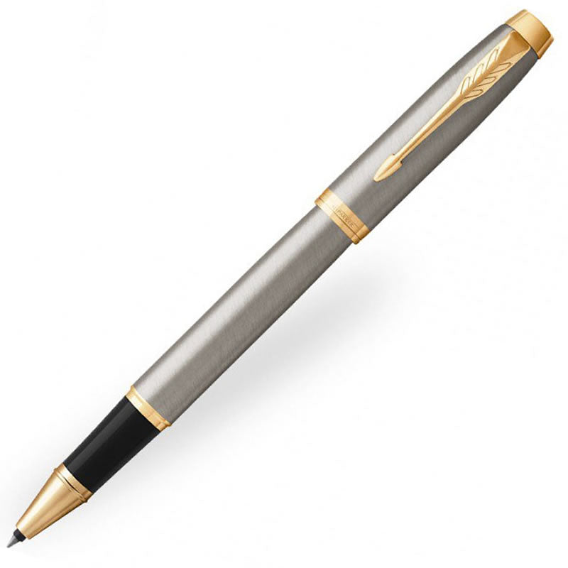 Parker IM Brushed Metal Gold Trim Rollerball Pen