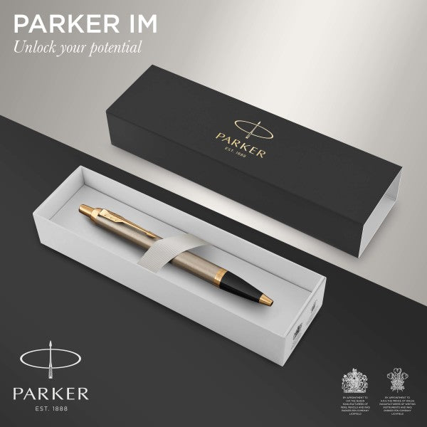 Parker IM Brushed Metal Gold Trim Ballpoint & Rollerball Pen Set