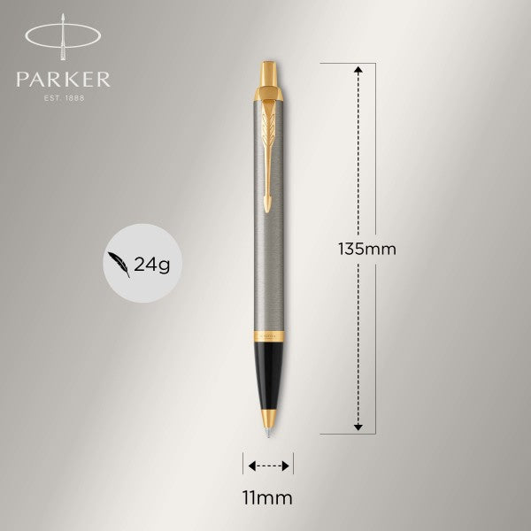 Parker IM Brushed Metal Gold Trim Ballpoint Pen