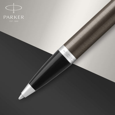 Parker IM Dark Espresso Chrome Trim Ballpoint & Rollerball Pen Set