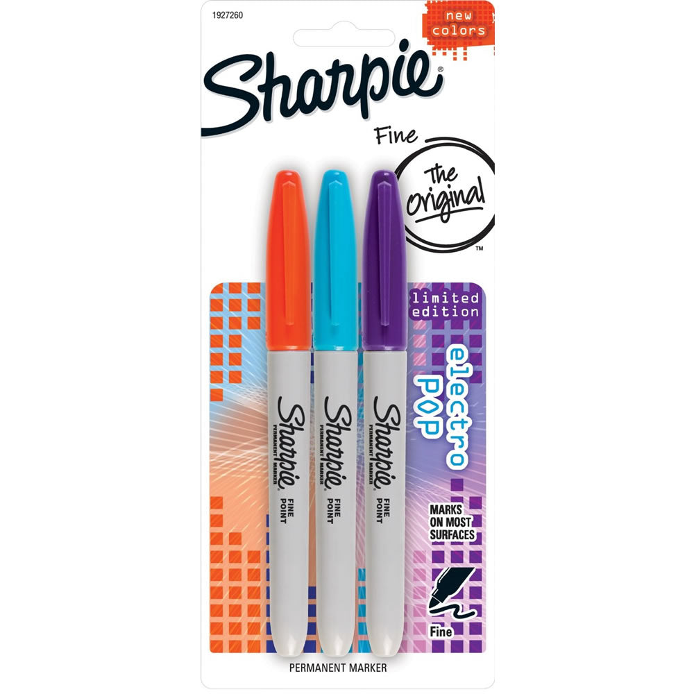 Sharpie Fine Electro Pop Permanent Markers - Assorted Colours x 3