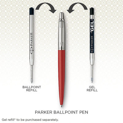 Parker Jotter London Chrome Ballpoint and Kensington Red Gel Pen Set
