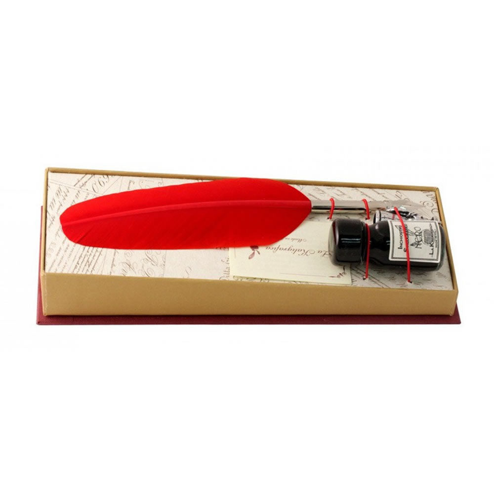 Small Red Feather Quill & Ink Set