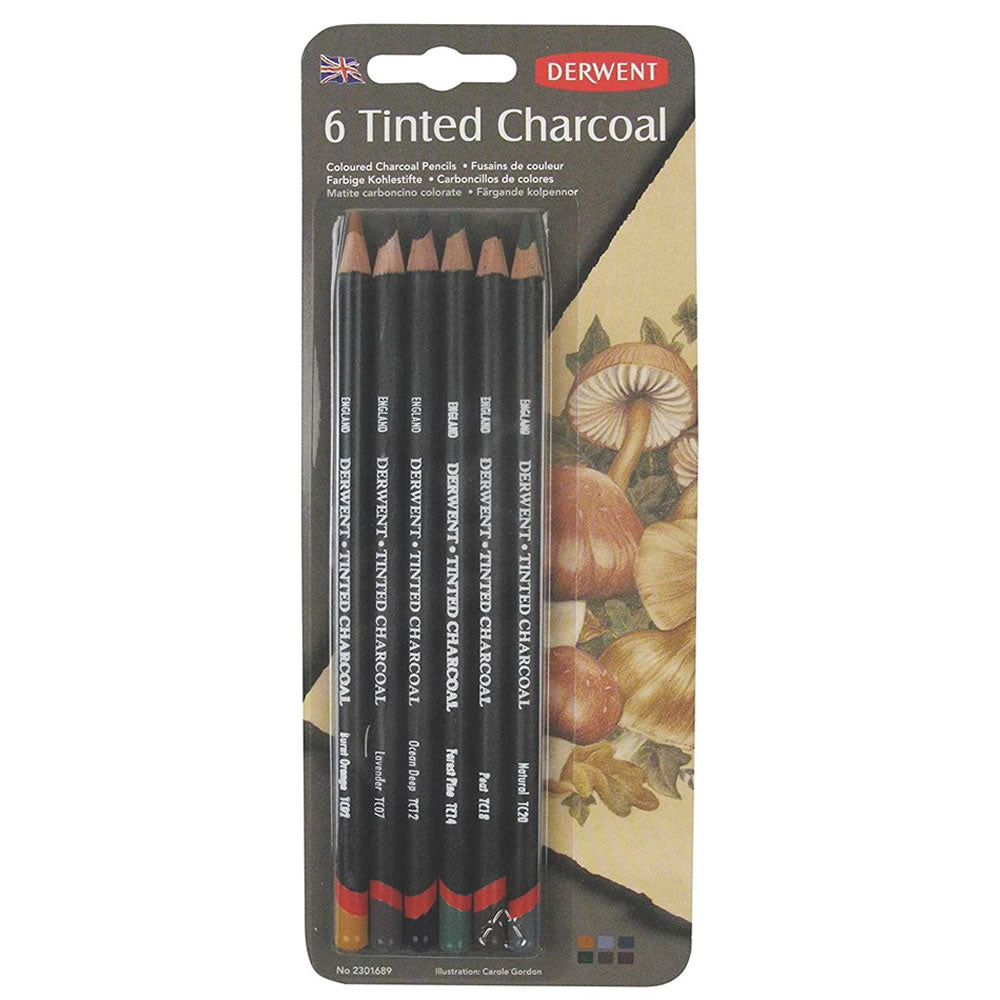 Derwent Tinted Charcoal Drawing Pencils Watersoluble - Set of 6