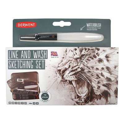 Derwent Line and Wash Sketching Set with 6 Graphite Drawing Pencils, 2 Watersoluble Pencils and Accessories