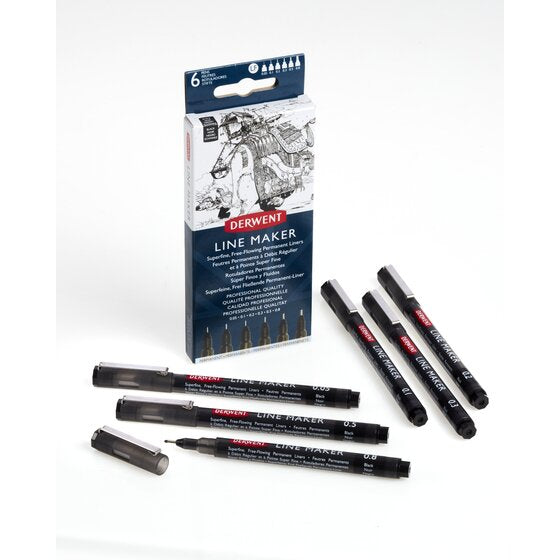 Derwent Line Maker Black Pens - 6 Pack