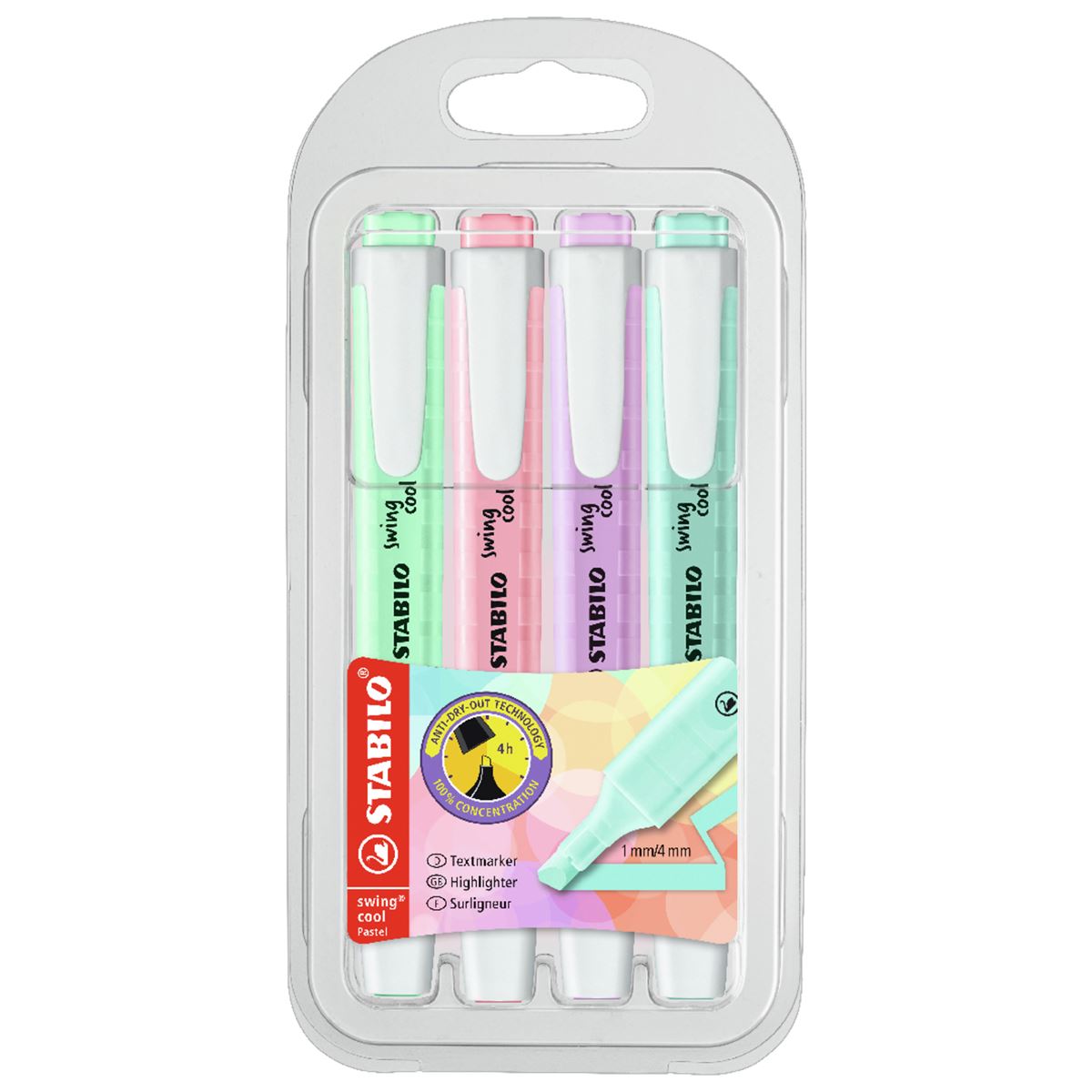 STABILO Swing Cool Highlighters - Set of 4 Pastel Pens