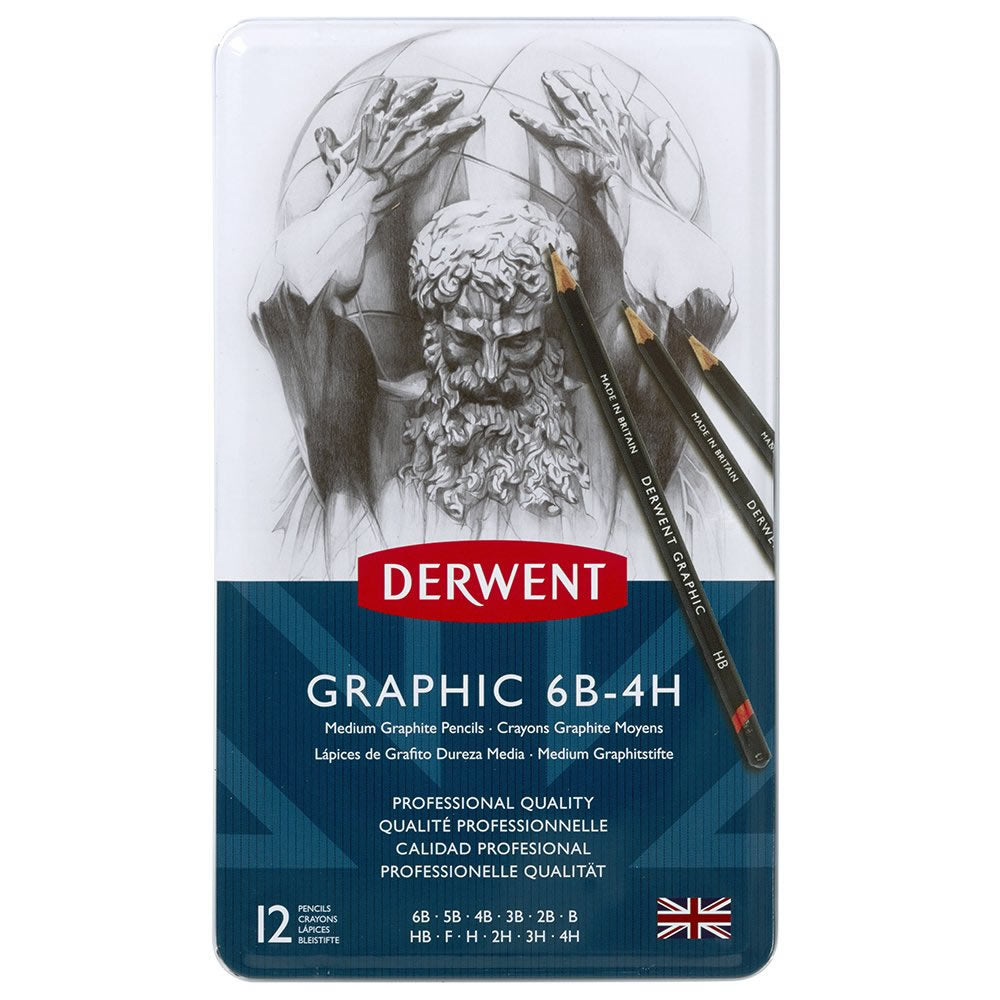 Derwent Graphic Medium Pencil - Set of 12 with Tin