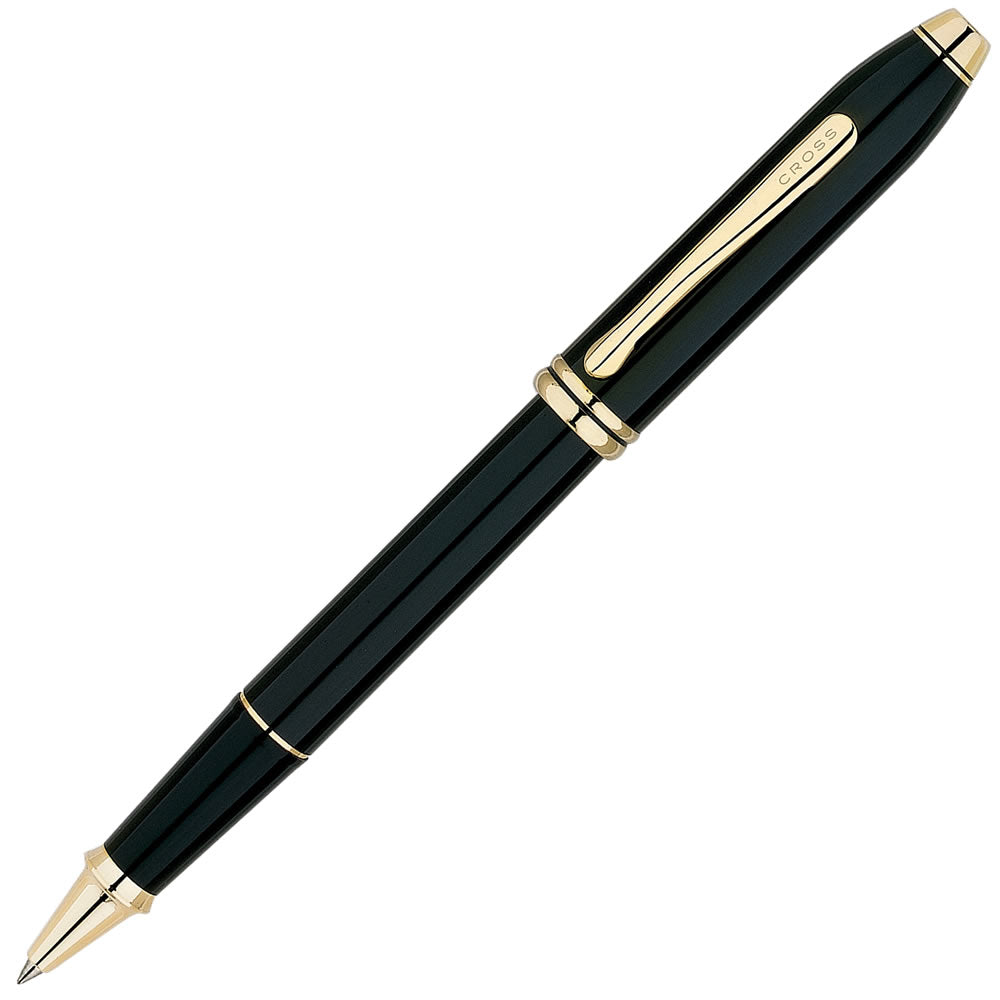 Cross Townsend Lacquer Black with 23KT Gold Plated Appointments Rollerball Pen Item# 575