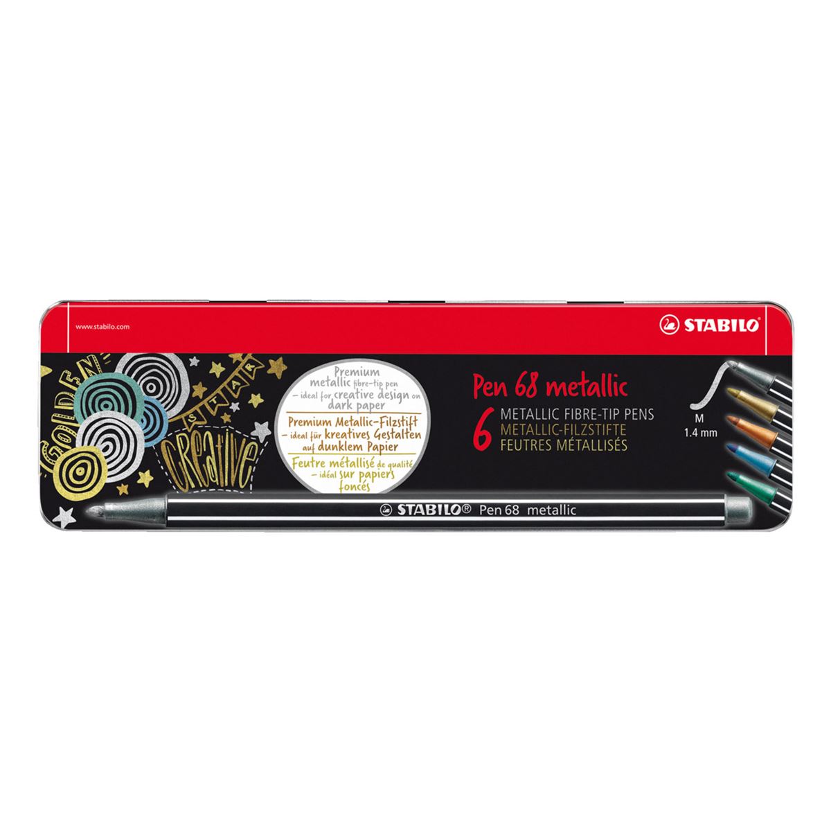 STABILO Pen 68 Metallic Felt Tips - Set of 6 - Tin Gift Case