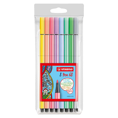 STABILO Pen 68 - Set of 8 Pastel Felt Tips