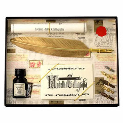 Coles Calligraphy Feather Quill, 5 Nib, 1 Ink bottle & Pen Holder Set -  Silver, Can be personalised