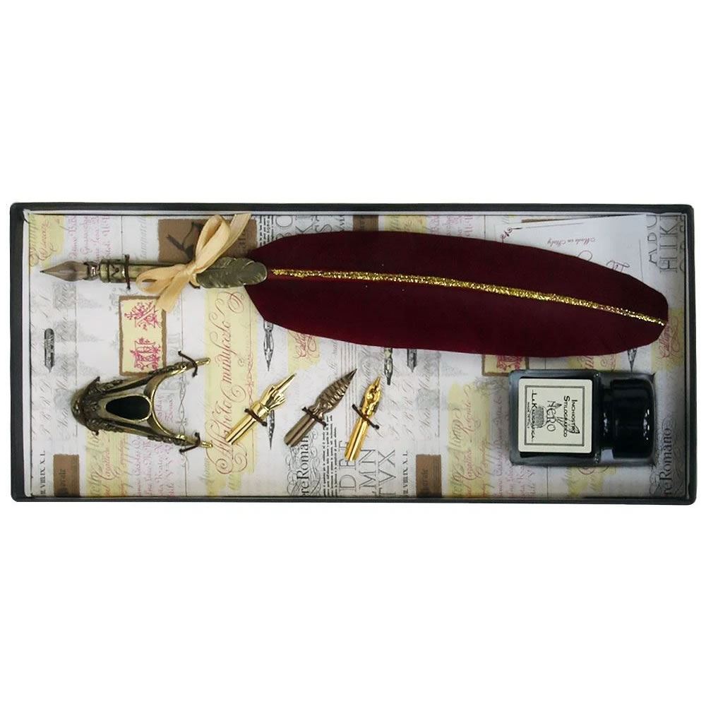 Brown Feather Quill, Ink and Stand Calligraphy Set
