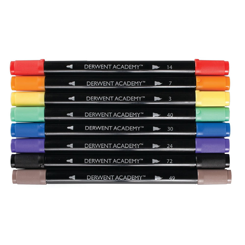 Derwent Academy Twin-Tip Markers Fine and Brush - Set of 8