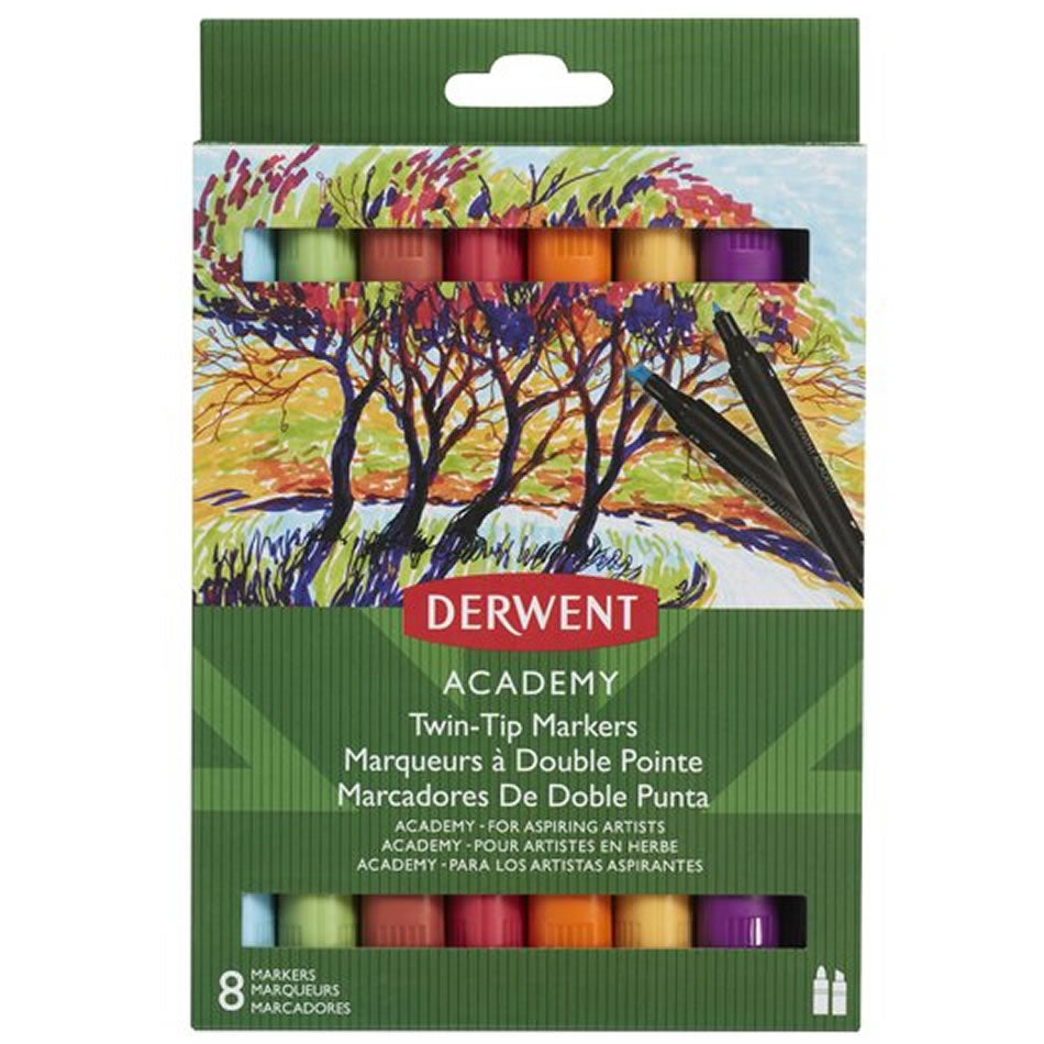 Derwent Academy Twin-Tip Markers Fine and Chisel - Set of 8