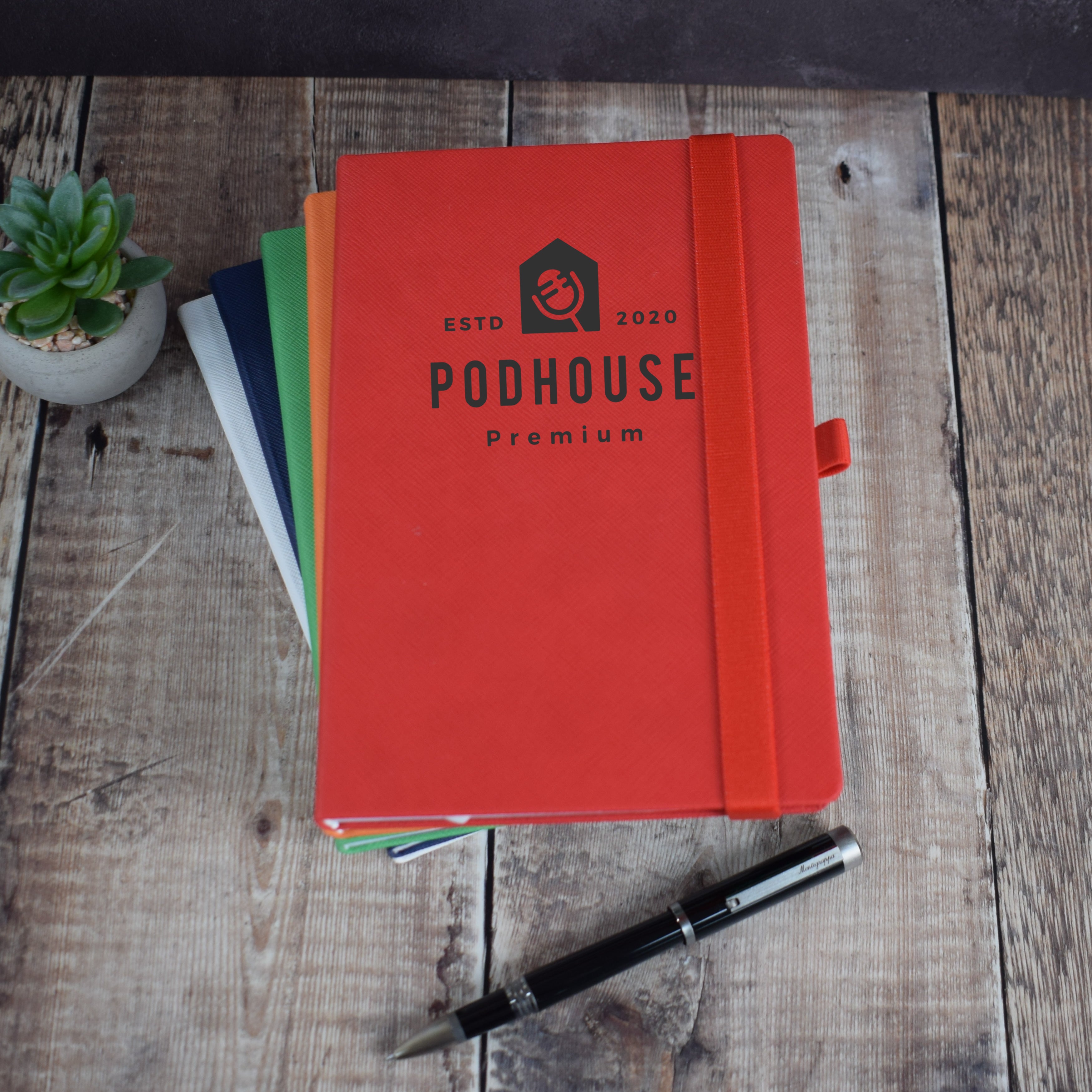 Printed Red Textured Notebook With Logo - Corporate Gift, A5 Journal