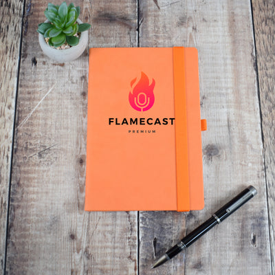 Printed Orange Denim Feel Notebook With Logo - Corporate Gift, A5 Journal