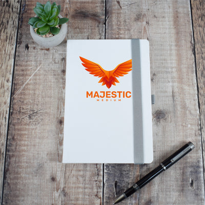 Printed White Denim Feel Notebook With Logo - Corporate Gift, A5 Journal