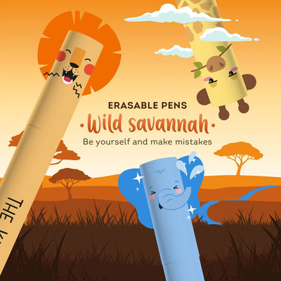 Legami Savannah Erasable Gel Pen Set - Elephant, Giraffe & Lion