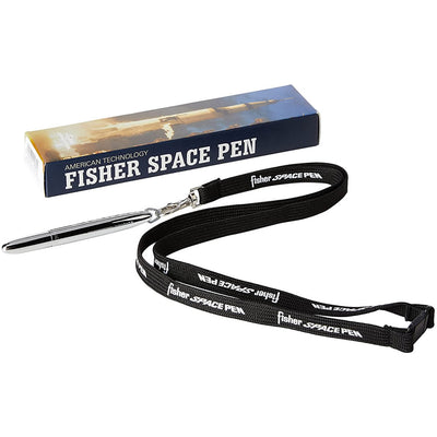 Fisher Space Bullet - Chrome with D Ring and Black Fisher Lanyard Neck Chain Pen