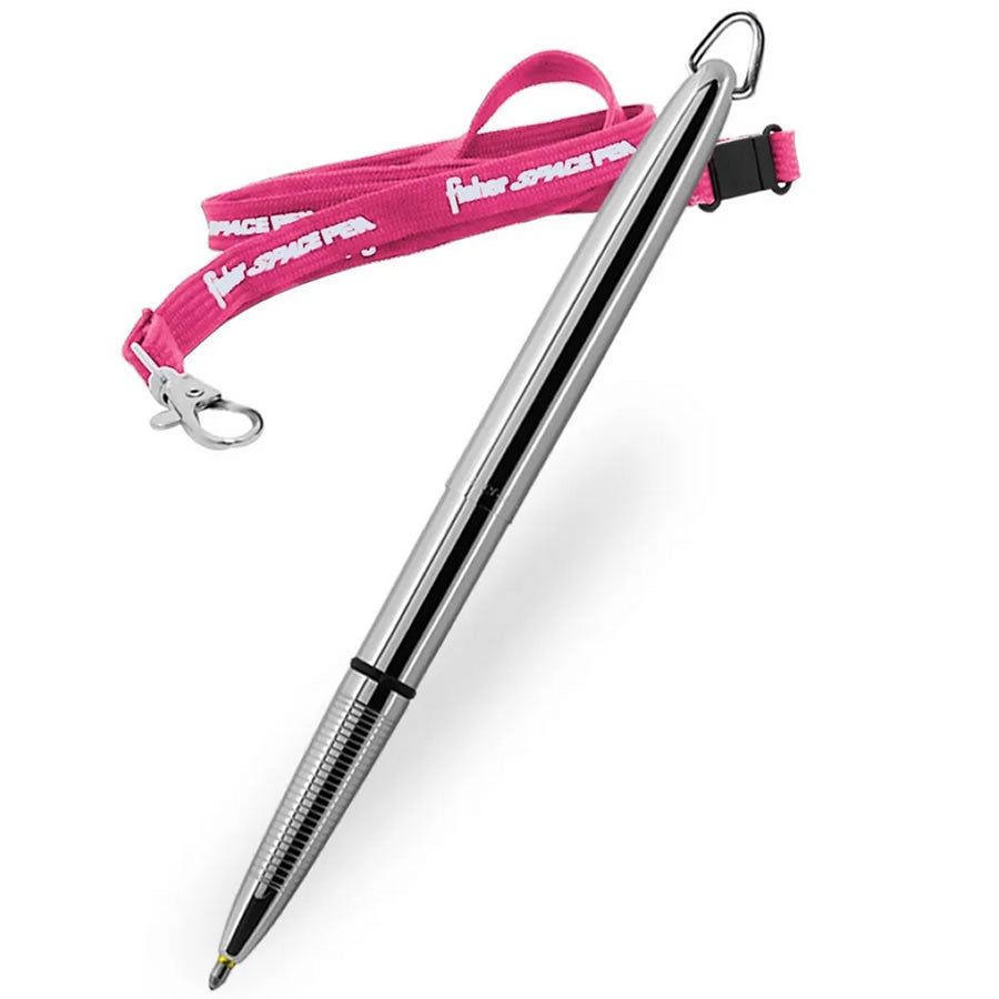 Fisher Space Bullet - Chrome with D Ring and Pink Fisher Lanyard Neck Chain Pen